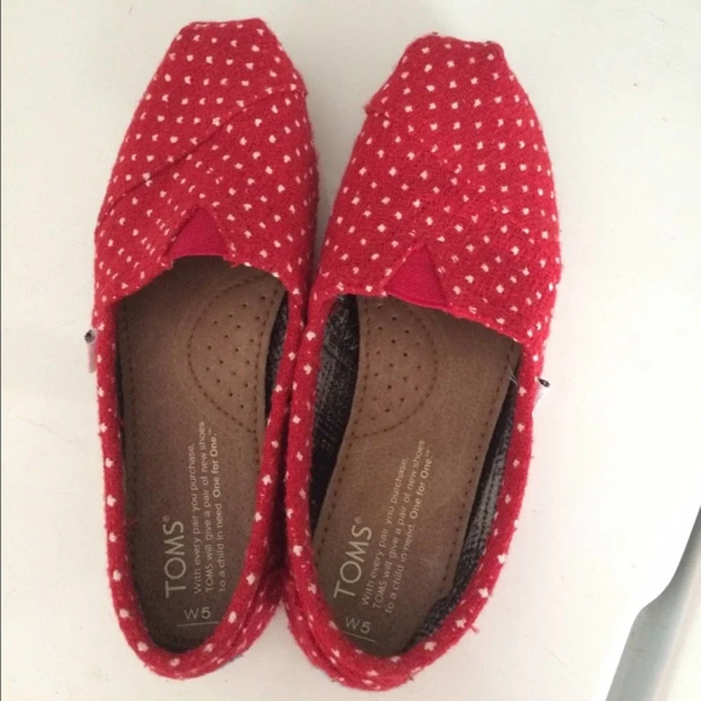 TOMS Espadrilles Wedges Slip-on Polka Dot Red W5 - Picture 1 of 5